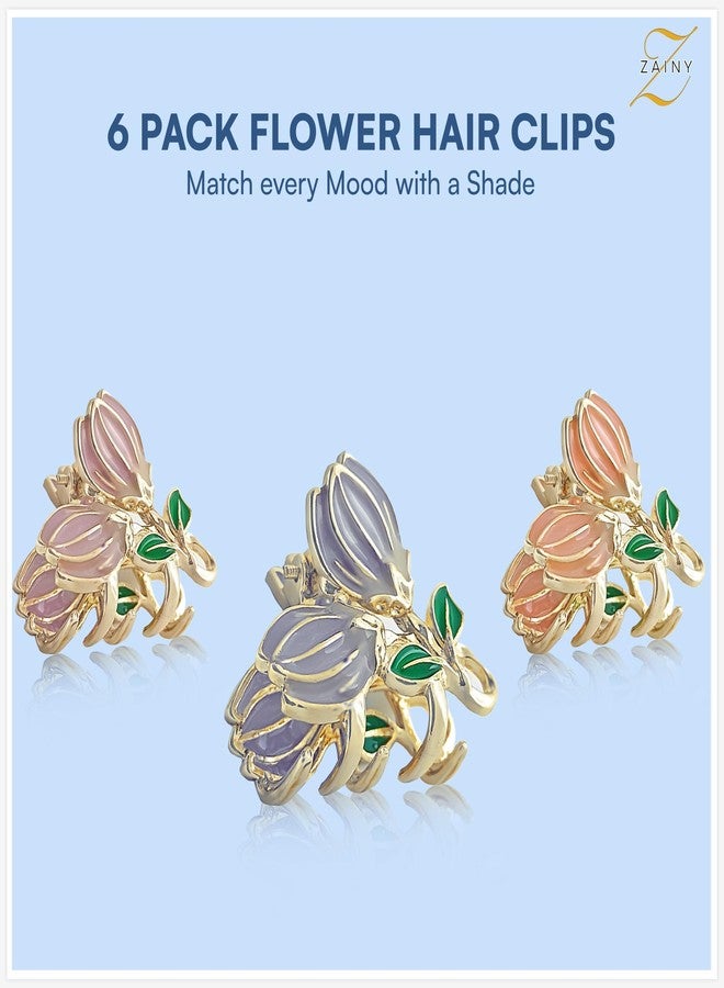 ZAINY 6 Flower Metal Hair Claw Clips for Women, Small Cute Gold Plumeria Hawaiian Floral Girl Hair Accessories, Decorative Butterfly Hairclips for Thick & Thin Hair, Strong Claws, Hibiscus & Tulips - Image 4